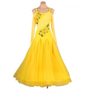 Yellow Competition Ballroom dancing dresses for women girls waltz tango foxtrot smooth ballroom dance rhythm dance long gown costumes for female